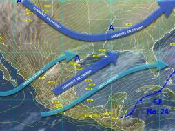 La Conagua indica que el frente frío 24 se encuentra estacionado al sur del Golfo de México. TOMADA DE @conagua_clima  /