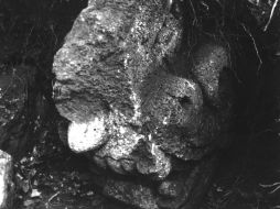 Escultura hallada en el pie del basamento del cerro Coatepec. EFE /