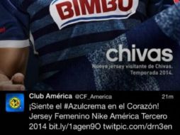 La playera de Chivas fue publicada en la cuenta de las Águilas. ESPECIAL /