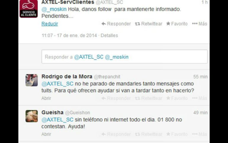 Los usuarios se quejaron en redes sociales ante la falta del servicio de Axtel. ESPECIAL /