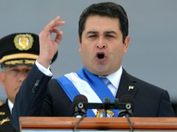 Juan Orlando Hernández ofrece su primer discurso como presidente de Honduras. AFP /