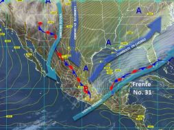 El frente frío número 31 se localizará este jueves en la Península de Yucatán. ESPECIAL /