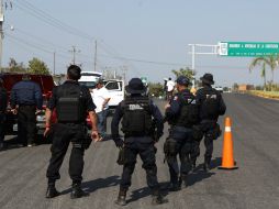 Los grupos de autodefensa y elementos de la PF establecen puntos de revisión a la entrada de Apatzingán. AFP /