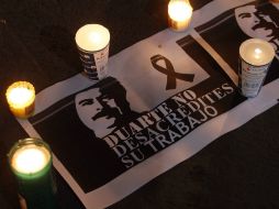 Periodistas de Veracruz realizan una velada de protesta en homenaje póstumo al periodista Gregorio Jiménez de la Cruz. EFE /