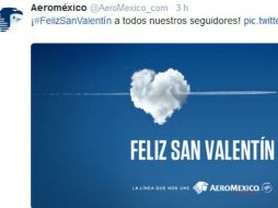 #FelizSanValentin creado por Aeromexico hace referencia a simplemente desear un feliz día del amor y la amistad. Foto: @aeromexico_com. ESPECIAL /