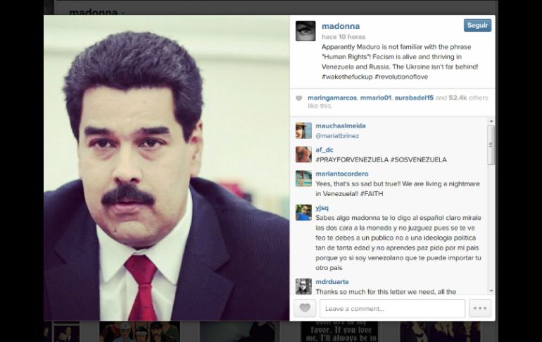 Madonna usó su cuenta de Instagram para comentar lo sucedido en el país sudamericano. ESPECIAL /