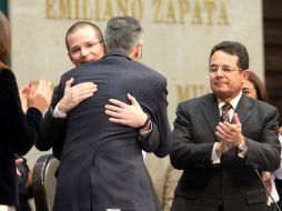 Ricardo Anaya se despide de los integrantes de la mesa directiva de la Cámara de Diputados. SUN /