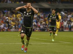 Juan Pablo Rodríguez celebra el gol anotado a favor de Santos.. MEXSPORT /