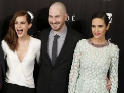 Las actrices Emma Watson  y Jennifer Connelly  y en el centro, Aronofsky, quienes posan en la premier de Madrid. EFE /
