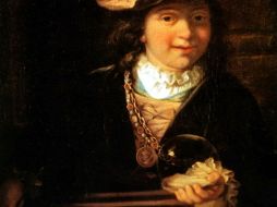 La tela, sin fecha, muestra a un joven de cabellos largos que sostiene en una mano una pompa de jabón y en la otra una paja. ARCHIVO /