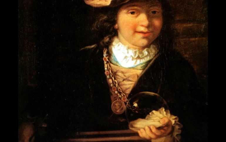 La tela, sin fecha, muestra a un joven de cabellos largos que sostiene en una mano una pompa de jabón y en la otra una paja. ARCHIVO /