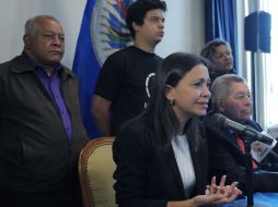 Machado opositora de Maduro, logró hablar al final de la sesión pero no habló sobre el asunto interno venezolano. EFE /