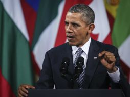 Barack Obama ofrece una conferencia de prensa luego de reunirse con presidentes del Consejo Europeo. EFE /