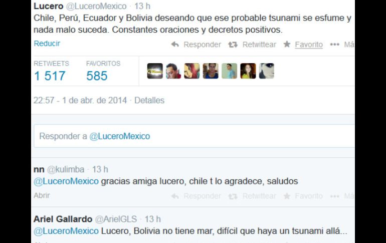 La intérprete muestra su solidaridad con los afectados en Chile, pero se equivoca. ESPECIAL /