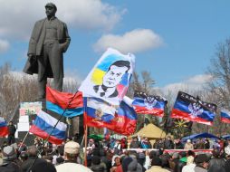 Los manifestantes pertenecen al movimiento separatista ''República de Donetsk''. EFE /