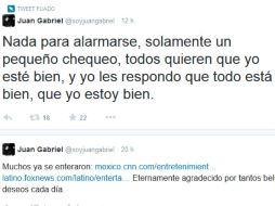 El 'Divo de Juárez' ha estado en contacto con sus fans a través de sus redes sociales. ESPECIAL /