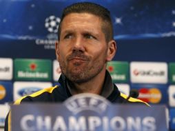 El entrenador del Atlético de Madrid, el argentino Diego Simeone, durante la rueda de prensa ofrecida en el estadio Vicente Calderón. EFE /