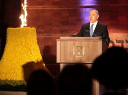 El primer ministro israelí Benjamin Netanyahu en la apertura de la conmemoración del Holocausto. AP /