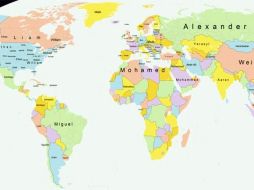 El mapa muestra las tendencias culturales del mundo, basado en los nombres masculinos. ESPECIAL /