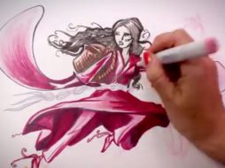 Imagen del video donde Mary muestra el proceso de su dibujo. ESPECIAL /