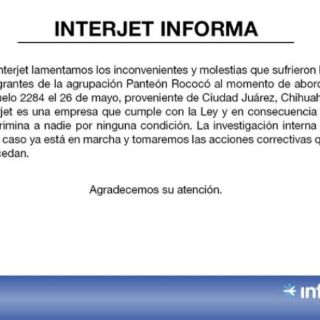 Aerolínea se disculpa por trato hacia Panteón Rococó