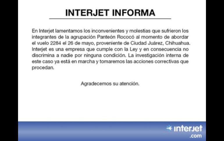 La aerolínea utiliza su cuenta oficial de Twitter para hacer públicas sus disculpas. ESPECIAL /