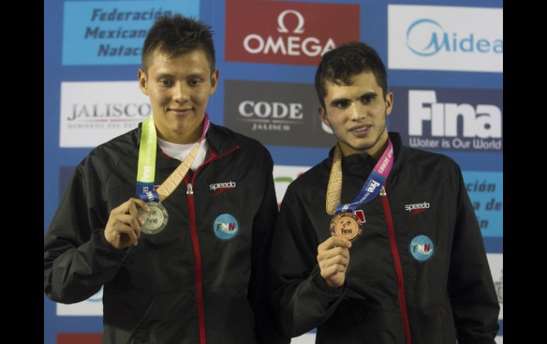 Los mexicanos Iván García y Germán Sanchez en el mundial de natación Barcelona 2013.  /