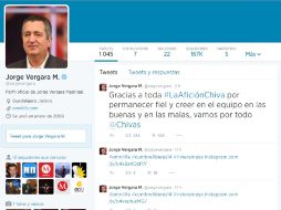 Jorge Vergara agrade el apoyo de los seguidores a través de twitter.Tomada de @jorgevergara. ESPECIAL /
