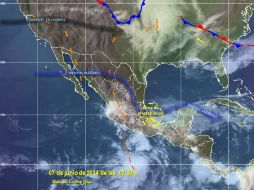 Imagen de la Conagua que muestra las zonas nubosas en la República Mexicana. ESPECIAL /
