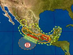 El sistema de baja presión se localiza casi a 180 kilómetros al sur de Zihuatanejo, Guerrero. TOMADA DE @conagua_clima  /