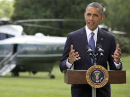 El presidente Barack Obama ofrece una conferencia de prensa en los jardines de la Casa Blanca. EFE /