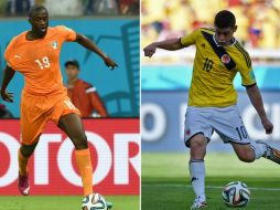 Colombianos y marfileños quieren tener paso perfecto en esta Copa del Mundo. Rodríguez (d) y Touré, los más destacados. AFP /