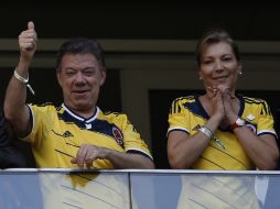 Juan Manuel Santos y su esposa María Clemencia Rodríguez, asistieron al Mundial Brasil 2014. AFP /
