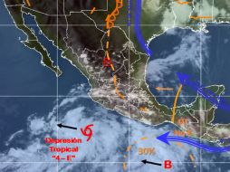 La depresión tropical se localiza a 525 kilómetros al sur-suroeste de Manzanillo, Colima. TOMADA DE @conagua_clima  /