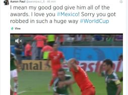 'Te amo México. Lo siento, fueron robados de una forma enorme', publica Aaron. ESPECIAL /