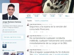 El panista, Jorge Romero informa a través de su cuenta de twitter que seguirán a la espera de la versión del consulado mexicano. ESPECIAL /