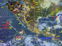 La baja presión remanente 'Douglas' permanece a mil 45 kilómetros al oeste de Cabo San Lucas. TOMADA DE @conagua_clima  /