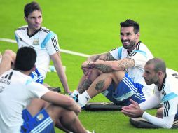 Buen ánimo. Los titulares de la Selección argentina realizaron ayer trabajo regenerativo. AFP /