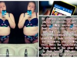Al poco tiempo, la chica publica otra imagen con el mensaje ''Terminemos con la discriminación por talla en Instagram''. SUN /