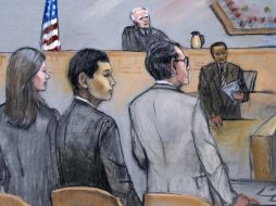 Dibujo del juicio en el que Azamat Tazhayakov fue acusado de obstrucción de la justicia. AP /