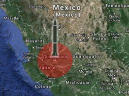 La zona roja en el mapa indica el alcance de un misil M-302 si fuera arrojado desde Guadalajara. ESPECIAL /