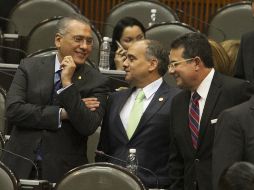 Los legisladores Manlio Fabio Beltrones, Manuel Añorve, Francisco Arroyo, durante la sesión ordinaria en la Cámara de Diputados. ARCHIVO /