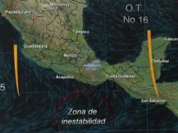 Imagen de la Conagua que muestra la zona de inestabilidad en el Océano Pacífico. ESPECIAL /