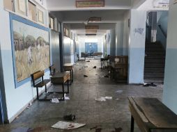 Aspecto de uno de los pasillos de la escuela de la ONU atacada en Gaza. ARCHIVO /