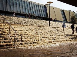 Aspecto del campus de la UCLA, después de una fuga de agua de 30 metros de altura. AP /