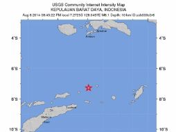 Imágen facilitada por El Servicio Geológico de Estados Unidos, que muestra el epicentro del movimiento telúrico. EFE /