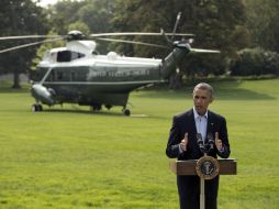 Obama dice que la operación militar si llevará tiempo; hace sus declaraciones en el Jardín Sur de la Casa Blanca. AP /