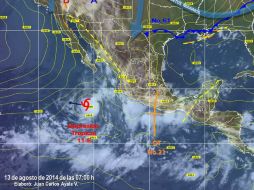 ''Karina '' se desplaza hacia el oeste a 24 kmh, con tendencia a alejarse paulatinamente del país. Foto: Conagua. ESPECIAL /