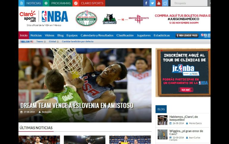 Con el lanzamiento de la página, la NBA contará con 18 portales internacionales en la web. ESPECIAL /