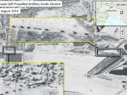 PRUEBAS. Imagen satelital cedida por la OTAN que muestra artillería rusa en un convoy en territorio ucraniano. EFE /